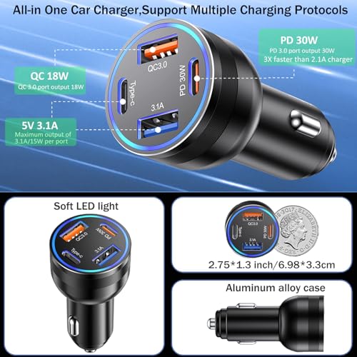 65W USB C Car Charger,Car Phone Charger Adapter PD30W & QC3.0 Fast Charging - color: Black, size: 1 Pack