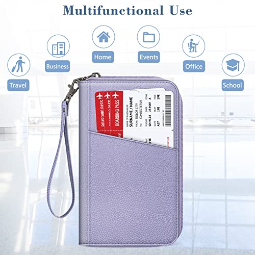 FINTIE Family Passport Holder Wallet Travel Document Organizer Clutch Bag | RFID Blocking Credit Cards Case Cover for Women Men - color: Lilac Purple