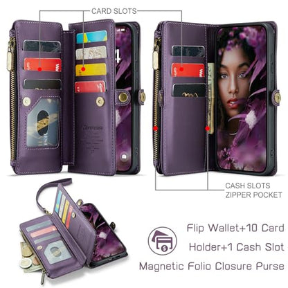 Defencase for Samsung Galaxy S25+/Plus Wallet Case with Card Holder, Purple | with RFID Blocking Zipper Pocket, Durable PU Leather, Wrist Strap, S25 Plus Flip Phone Cases Cover with Stand for Women Men - color: Aesthetic Purple