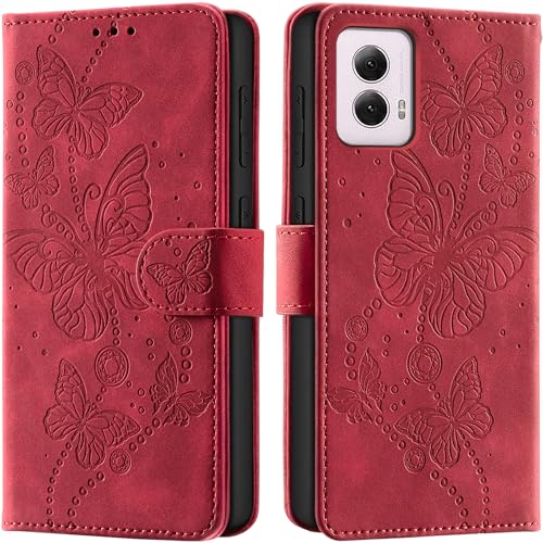 Case Wallet for Motorola Moto G Power 5G 2024, Red | RFID Blocking, 3 Card Holder Stand, Shockproof TPU Shell, PU Leather Magnetic Closure, 6.7-inch - color: Red