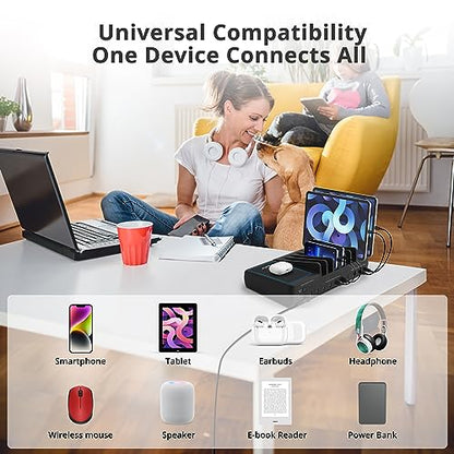 AVLT 150W 10 Port USB-A USB-C with Qi Wireless Charging Station - Black