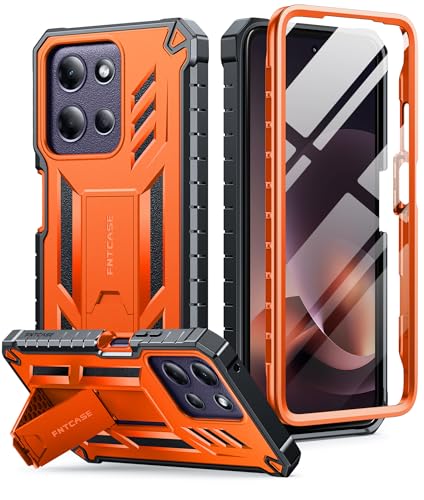 FNTCASE for Motorola Moto G Power 5G 2026/2025 Case with Kickstand Orange | Built-in Screen Protector, 20FT Military-Grade Drop Protection, Anti-Slip, Rugged Heavy Duty Shockproof TPU Protective Cover - color: Orange, size: For Moto G Power 5G 2026/2025 (