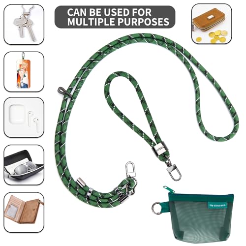 HOTEMIA Phone Lanyard and Wrist Straps, Adjustable Cell Phone Lanyard Crossbody with Detachable Wallet, 8mm Thick iPhone Lanyard for Around the Neck (Green+Wallet) - color: Green+wallet