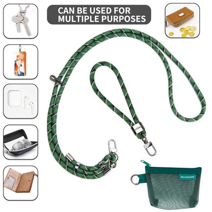 HOTEMIA Phone Lanyard and Wrist Straps, Adjustable Cell Phone Lanyard Crossbody with Detachable Wallet, 8mm Thick iPhone Lanyard for Around the Neck (Green+Wallet) - color: Green+wallet