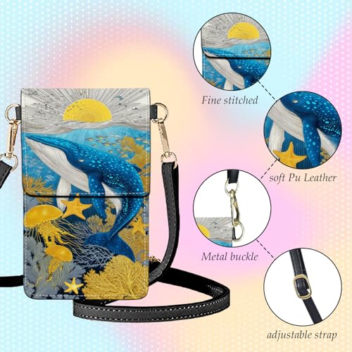 Small Crossbody Bags for Women Touchscreen Cell Phone Bag Cross Body Purses with adjustable Strap,Gifts For Teenage Girls - color: Vibrant Whimsical Whale