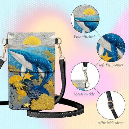 Small Crossbody Bags for Women Touchscreen Cell Phone Bag Cross Body Purses with adjustable Strap,Gifts For Teenage Girls - color: Vibrant Whimsical Whale