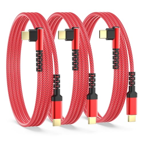 60W USB-C to USB-C Charge Cable,3-Pack 10ft Braided Right Angle USB C Cable - color: Red