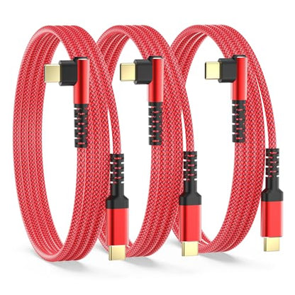 60W USB-C to USB-C Charge Cable,3-Pack 10ft Braided Right Angle USB C Cable - color: Red