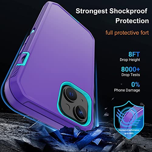 for iPhone 14 Case with 2 Screen Protector,Heavy Duty Shockproof Dropproof Dust Proof Full Body Rugged 3 Layer Military Tough Durable Protective Cover for Apple iPhone 14 6.1" (Purple/Blue) - color: Purple/Blue