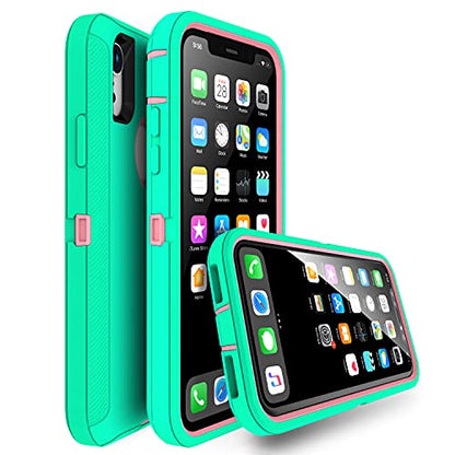 MXX Compatible with iPhone Xr Case, 3-Layer Super Protective Full Heavy Duty Body Tough Rugged Bumper Cover, Shock & Dust Proof, Designed for Apple Xr Phone Case 6.1" - color: Aqua/Light Pink