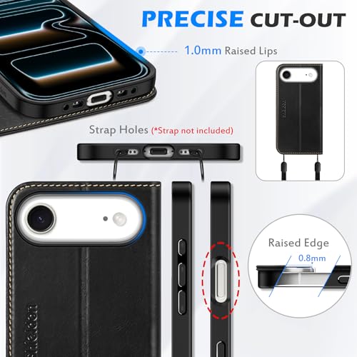 SHIELDON Real Leather Wallet Case for iPhone Air 6.5" 2025, Retro Black | RFID Blocking, Credit Card Holder, Magnetic Closure, Kickstand, Folio Design, Shockproof Phone Cover - color: Retro Black