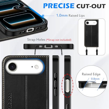 SHIELDON Real Leather Wallet Case for iPhone Air 6.5" 2025, Retro Black | RFID Blocking, Credit Card Holder, Magnetic Closure, Kickstand, Folio Design, Shockproof Phone Cover - color: Retro Black