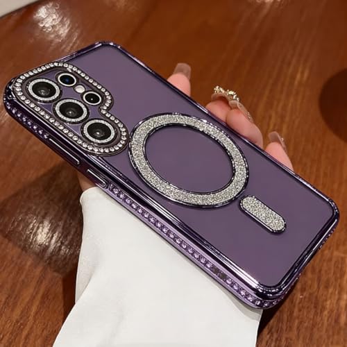 for Samsung Galaxy S26 Ultra Clear Glitter Case Magnetic, [Compatible with MagSafe] Women Cute Bling Diamond Sparkly Case Camera Lens Protectors Plating Cover for Galaxy S26 Ultra, Purple - color: Purple