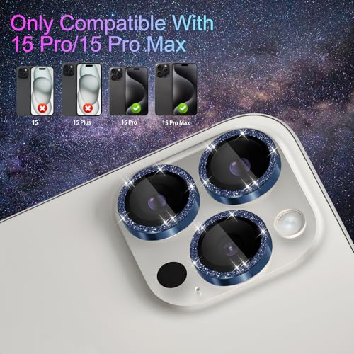 Camera Protector for iPhone 15 Pro/15 Pro Max, Glitter Dark Blue - color: Glitter Dark Blue