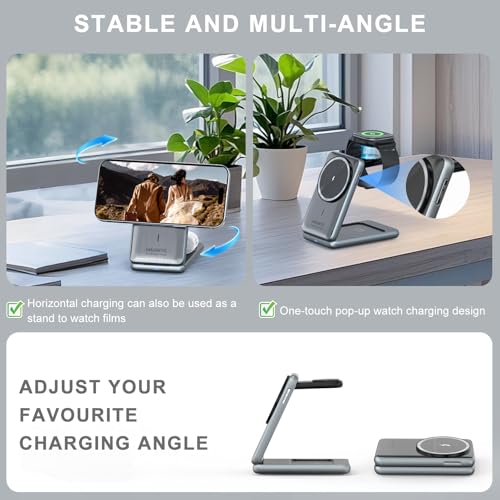 Wireless Charger Charging Station for iPhone: Xpencifan Travel 3-in-1 Charger Stand Multiple Devices for Apple Watch Ultra SE 9 8 7 6 5 4 3 2 - iPhone 16e 16 15 14 Pro Max 13 12 11 - AirPods Pro 4 3 2
