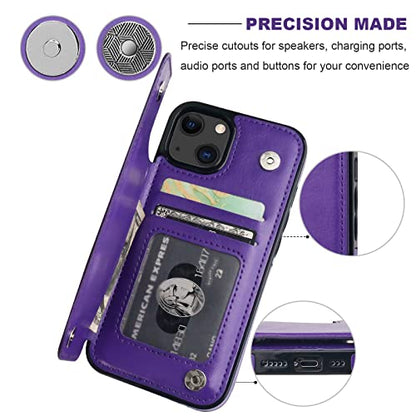 ONETOP for iPhone 13 Wallet Case with Card Holder,Purple | Kickstand,ID/Cash Holder,Case Wallet with Card Slots,Double Magnetic Clasp,Durable PU Leather Shockproof Cover for Women Men - color: Purple