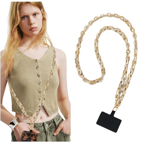 Phone Crossbody Chain CellPhone Lanyard, Acrylic Shouder Strap Universal Lanyard Chain with Tether Patches Compatible with Most Phones Bag Purse (Begie - color: O
