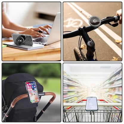 Magnetic Phone Mount, Phone Holder for Bike, Compatible with Magsaf or Normal Case- Sturdy Phone Grip for Gym Exercise, Workout Equipment, Stroller, Cart Handlebar (Black)