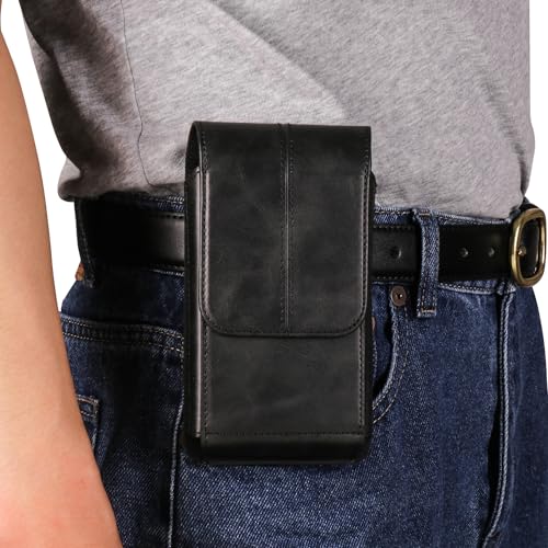 Mobile Phone Belt Clip Holster Leather Black, Cell Phone Waist Pack for Men - color: Black, size: 6.9 INCH