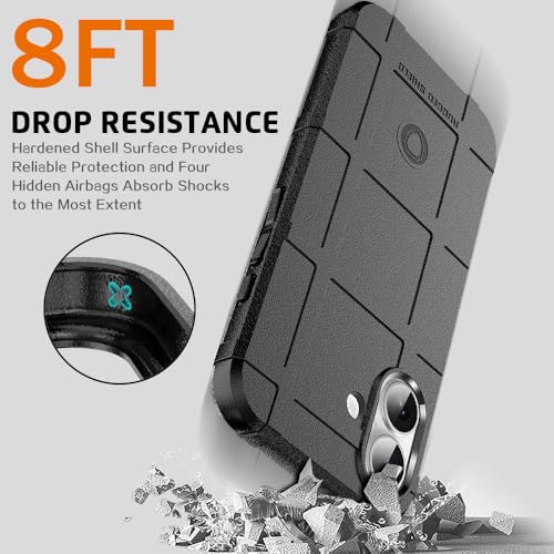 Rugged Shield 8ft Drop Proof TPU Thick Armor Tactical Protective Case Compatible with iPhone 16 (6.1 inches) - Dark Black - color: Dark Black, size: iPhone 16