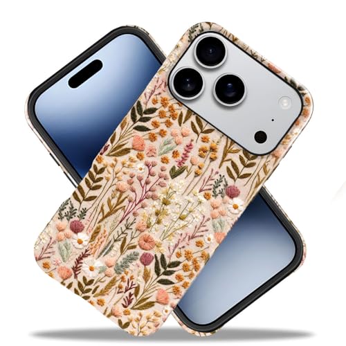 Compatible with iPhone 17 Pro,Anti-Scratch Glossy Case Cover,Boho Romantic Embroidery Flower - color: Boho Romantic Embroidery Flower, size: IPhone 17 Pro