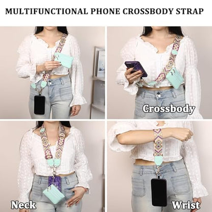 Crossbody Body Phone Holder for Women, New Phone Strap with Zippered Pouch, Adjustable Crossbody Strap - color: Green Dot