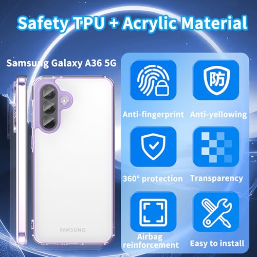 for Samsung Galaxy A36 5G TPU Phone Case (Transparent Purple) | Transparent TPU Smartphone Case, Anti-Fingerprint, Shockproof, Ultra-Thin Durable Protective Cover for Samsung Galaxy A36 - color: Translucent purple