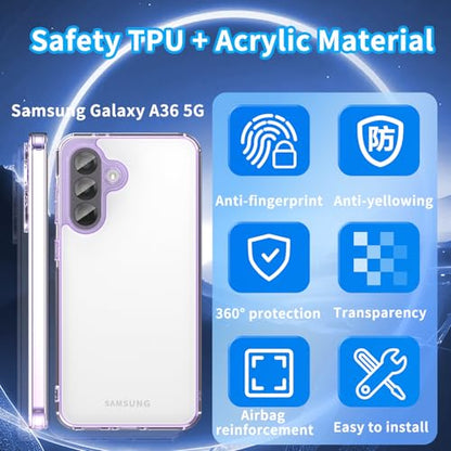 for Samsung Galaxy A36 5G TPU Phone Case (Transparent Purple) | Transparent TPU Smartphone Case, Anti-Fingerprint, Shockproof, Ultra-Thin Durable Protective Cover for Samsung Galaxy A36 - color: Translucent purple