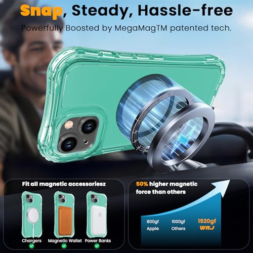 WRJ Magnetic Clear for iPhone 13 Case,iPhone 14 Case,[Compatible with MagSafe][Military Grade Drop Protection] Transparent Full Body Shockproof Protective Phone Case-Mint Green - color: Mint Green, style: Transparent