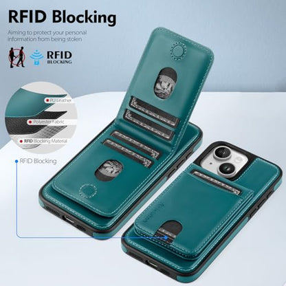 Shieldtop Compatible with MagSafe iPhone 14 Wallet Case,Blue Green | 2 in 1 Detachable Magnetic,Credit Card Holder Slots,RFID Blocking,PU Leather,Kickstand,Flip Folio Phone Cover for Men & Women - color: Blue Green, size: iPhone 14 6.1"