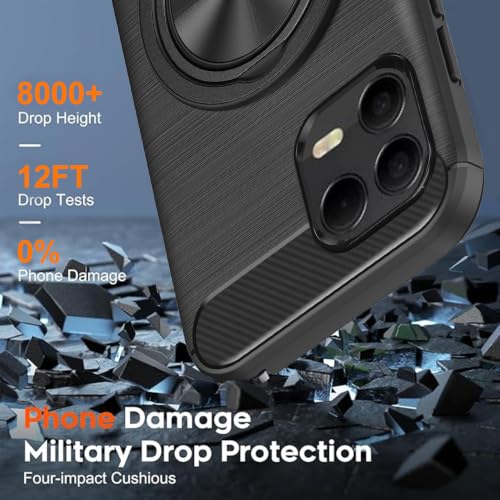 Compatible for T-Mobile REVVL 8 Pro / T Phone 3 Pro 5G Phone Case with Screen Protector, 360° Rotatable Ring Holder & Kickstand, Shock Absorbing Flexible TPU Rubber Protective Cover Case (Black) - color: Revvl 8 Pro Black