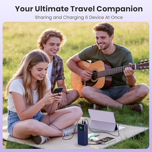 Portable Charger Power Bank 50800mAh,25W USB C Fast Charging Battery Pack with 3 Built in Cables & LED Display,6 Outputs 2 Inputs Travel Essentials Phone Charger for iPhone 18/17/16/15,Android,Blue - color: Blue