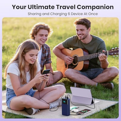 Portable Charger Power Bank 50800mAh,25W USB C Fast Charging Battery Pack with 3 Built in Cables & LED Display,6 Outputs 2 Inputs Travel Essentials Phone Charger for iPhone 18/17/16/15,Android,Blue - color: Blue