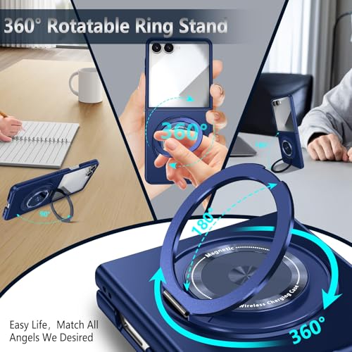 Magnetic Case for Samsung Galaxy Z Flip 7, [Compatible with MagSafe] Military Grade Shockproof Slim fit Samsung Z Flip 7 Phone Case with Magnetic Ring Kickstand, Blue - color: Blue, size: Samsung Galaxy Z Flip 7