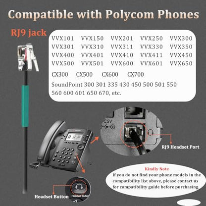 Callez RJ9 Polycom Phone Headset for Polycom VVX411 VVX311 VVX500 VVX601