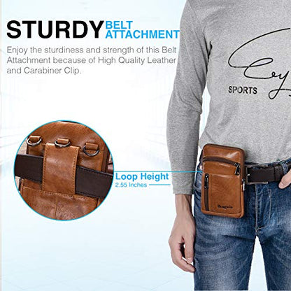 Genuine Leather Crossbody Bag for Men/Women, Small Messenger Bag Cell Phone Purse Shoulder Holster Passport Pouch - color: Brown
