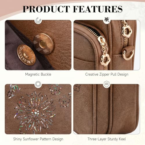 Small Crossbody Bags for Women, RFID Phone Purse with Card Slots, Triple Compartments Lightweight Shoulder Bag - color: 10-apricot