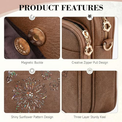 Small Crossbody Bags for Women, RFID Phone Purse with Card Slots, Triple Compartments Lightweight Shoulder Bag - color: 10-apricot