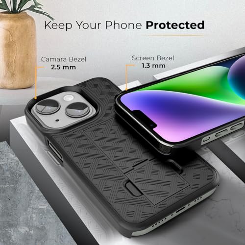 MOTIVE for iPhone 14 Case with Belt Clip, Rigid, Kickstand | 6.1" | Ranger v1 Series, Black, 360° holster, open-top/open-bottom port access, textured grip, slim - size: iPhone 14