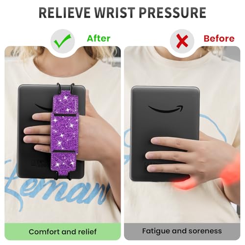 MoKo 2 Pack Hand Strap for 6-8" Kindle eReaders Tablets, Deep/Shiny Purple - color: Deep Purple+Glitter Purple