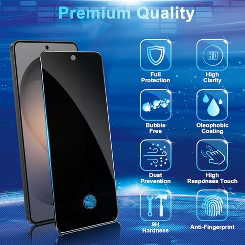 2 Pack Privacy Screen Protector Compatible with Galaxy S26 Plus 5G - Tempered Film [Fingerprint Unlock Support] - Camera Lens Protectors - Installation Frame - High Clarity - Anti-Spy Protection