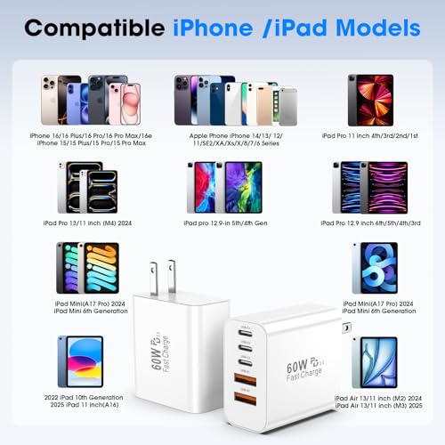 GREPHONE USB C Fast Charger Block,2Pack 60W 5-Port Multiport Charging Block