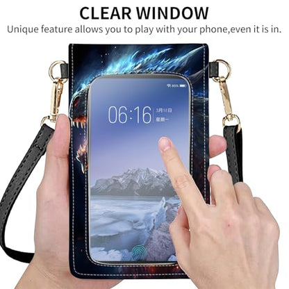 for Women Cell Phone Purse,with Touchscreen Cell Phone Purse,PU Leather Shoulder Bag Waterproof Phone Wallet Case with Clear Touch Screen Window up to 6.7 inch Smartphone, - color: Flame Dragon -170