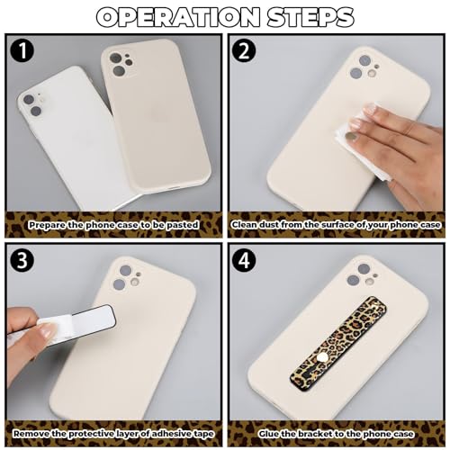 Weewooday 6 Pieces Phone Grip Holder Cell Phone Grip Strap Telescopic Finger Strap Stand Universal Finger Kickstand for Most Smartphones(Leopard Print)