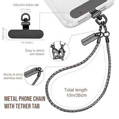 Dadanism Phone Wrist Strap Metal Phone Chain Wristlet Strap, Black - color: Black, size: 26 cm