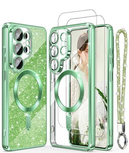 Plated Gold Magnetic Case for Samsung Galaxy S26 Ultra-Green - color: Electroplating Clear TPU-Grass Green