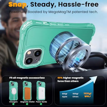 WRJ Magnetic Matte for iPhone 13 Case,iPhone 14 Case,[Compatible with MagSafe][Military Grade Drop Protection] Translucent Anti-Fingerprint Full Body Shockproof Phone Case-Mint Green - color: Mint Green, style: Matte