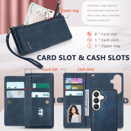 for Samsumg Galaxy S26 Plus Wallet Case, Detachable Magnetic Phone Case,Faux Leather Strap Wallet,with RFID Blocking,Zipper Card Holder,Shoulder Straps (Darkblue) - color: Darkblue, size: Samsumg Galaxy S26 Plus