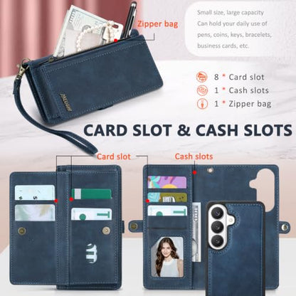 for Samsumg Galaxy S26 Plus Wallet Case, Detachable Magnetic Phone Case,Faux Leather Strap Wallet,with RFID Blocking,Zipper Card Holder,Shoulder Straps (Darkblue) - color: Darkblue, size: Samsumg Galaxy S26 Plus