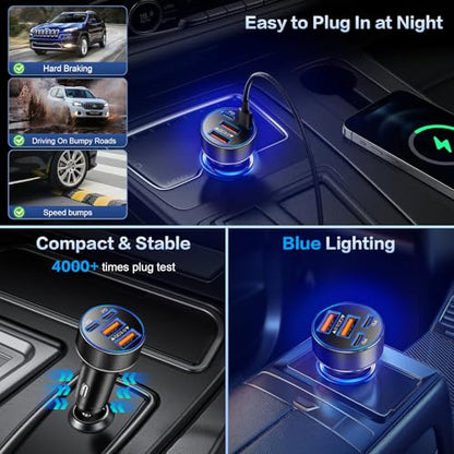 USB C Car Charger, Dual Ports 90W Fast Charging Cigarette Lighter Adapter - color: Black, size: 1-Pack